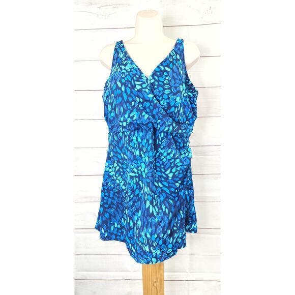 16 AZURE A468465 Denim & Co. Beach V-Neck Wrap Front Swim Dress - Picture 2 of 2